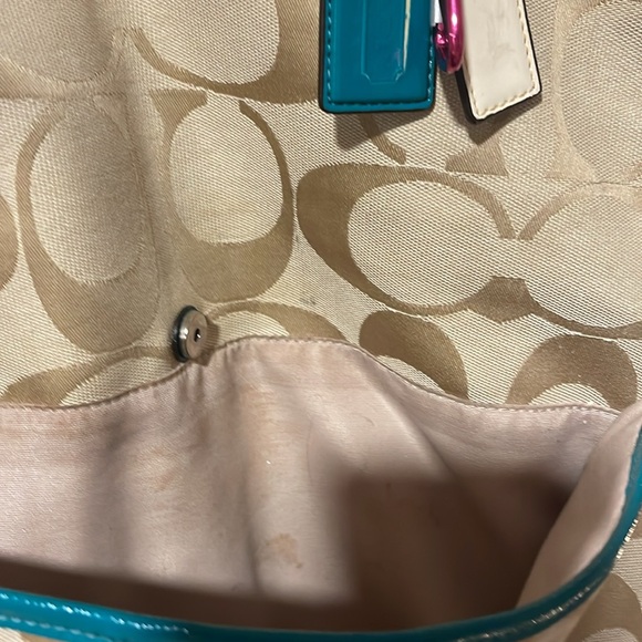 Coach Signature Tote Bag - Beige and Teal - Picture 8 of 16